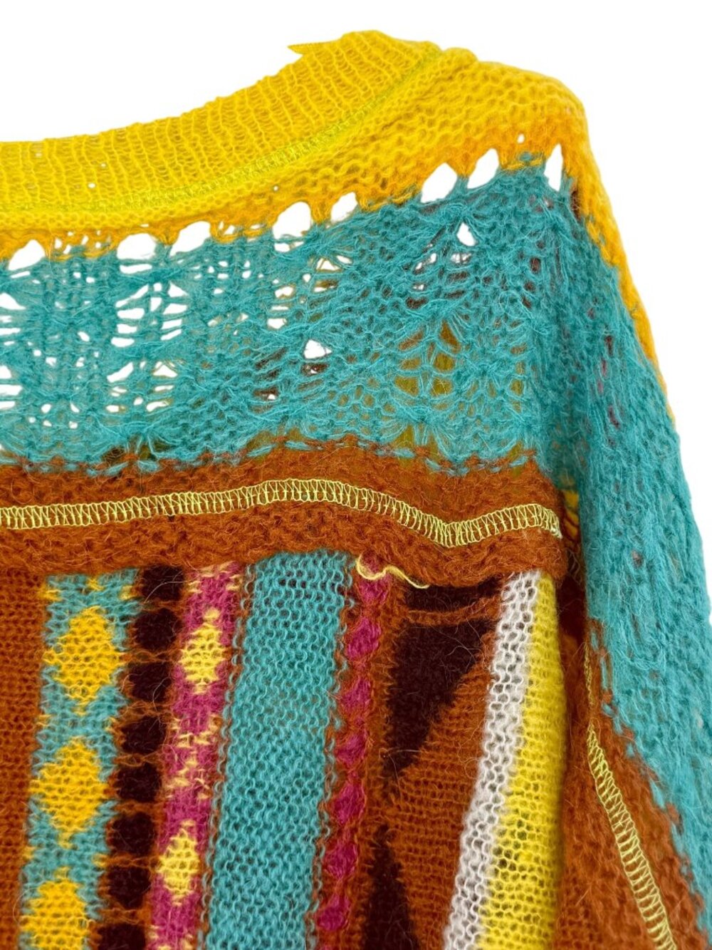 NWT Free People Bright Multicolored Knit Poncho Sweater M| Boho Whimsigoth Indie - Picture 9 of 16